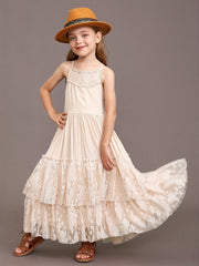 Girl's Halter Lace Maxi Dress For Wedding Piano Performance