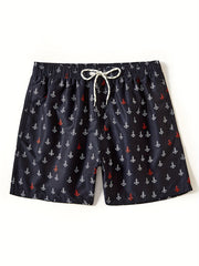 Boat Anchor Print Men's Swim Trunks Drawstring Board Shorts