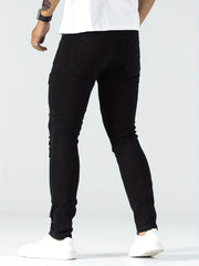 Slim Fit Ripped Embroidery Biker Jeans Mens Casual Street Style Stretch Denim