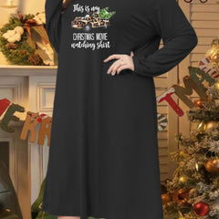 Leopard Car & Xmas Tree Print Long Sleeve Sleep Dress