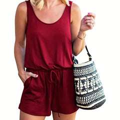 Drawstring Waist Romper Jumpsuit Sleeveless Casual Women's Clothing