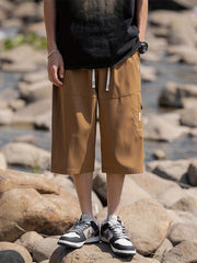 Men's Comfy Drawstring Long Shorts Zipper Pocket Summer Outdoor