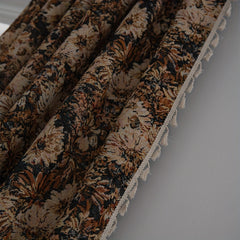 Rustic Coffee Flowers Curtain with Tassels