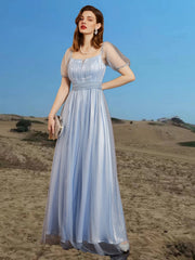 Mesh Short Sleeve Dress Square Neck Bridesmaid Party Guest Evening Gown Dress