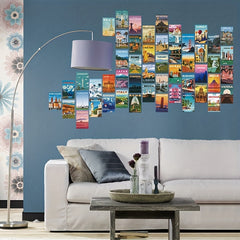 Vintage Travel Cities Poster Set for Wall Collage, 50 Pcs