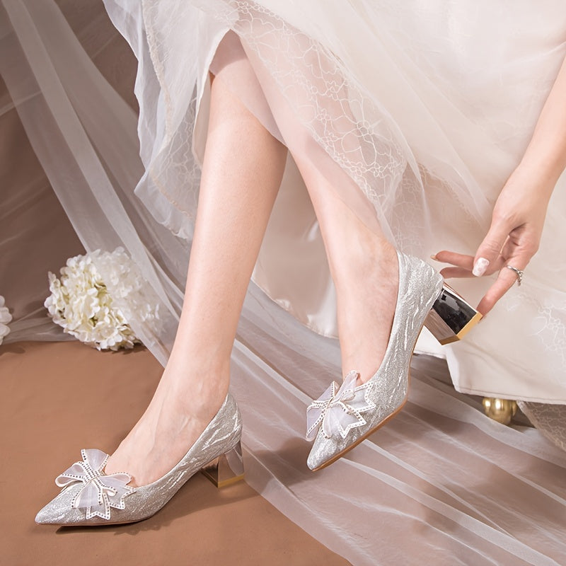 Glitter Low Heel Pumps Women's Wedding Party Shoes