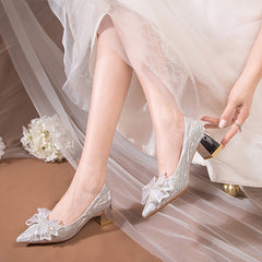Glitter Low Heel Pumps Women's Wedding Party Shoes