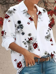 Women's Plus Floral Button Up Long Sleeve Blouse