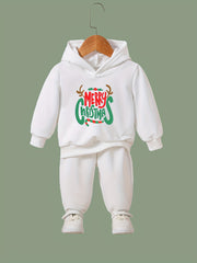 Girls 2pc Christmas Hooded Sweatshirt Pullover Solid Sweatpants Set