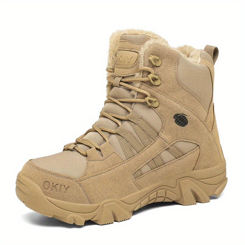 Men's High Top Fleece Hiking Boots Non Slip Shoes for Fall Winter