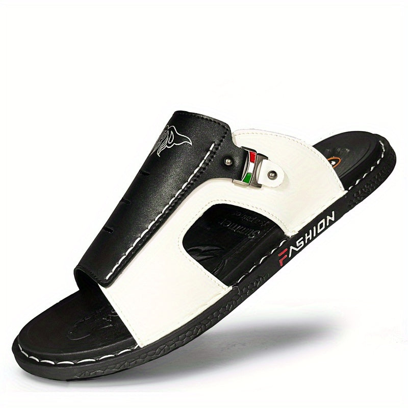 Men's PU Leather Slides Sandals Casual Non Slip Slippers