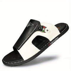 Men's PU Leather Slides Sandals Casual Non Slip Slippers