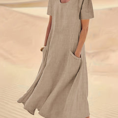 Short Sleeve A-line Dress With Pockets