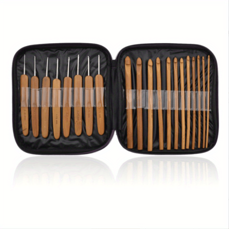 20pcs Set Carbonized Bamboo Handle Round Crochet DIY Wool Thread Weaving Tool