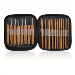 20pcs Set Carbonized Bamboo Handle Round Crochet DIY Wool Thread Weaving Tool