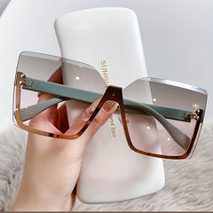 Square Rimless Sunglasses Gradient UV400 Sun Shades for Summer Travel