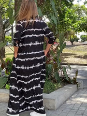 Women's Plus Stripe Print Button Up Maxi Shirt Dress
