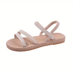 Women's Strappy Flat Sandals Elastic Strap Slip On Casual Beach Sandals