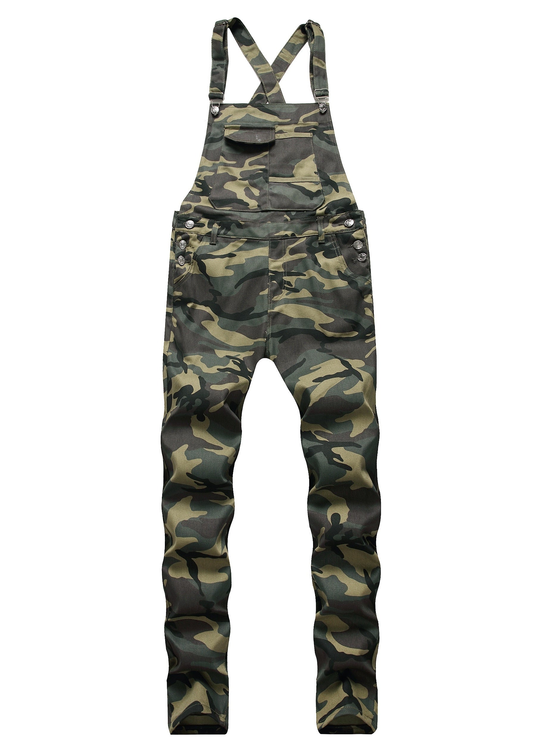 Camouflage Bib Overalls Mens Mid Stretch Slim Fit Suspender Denim Pants