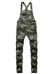 Camouflage Bib Overalls Mens Mid Stretch Slim Fit Suspender Denim Pants