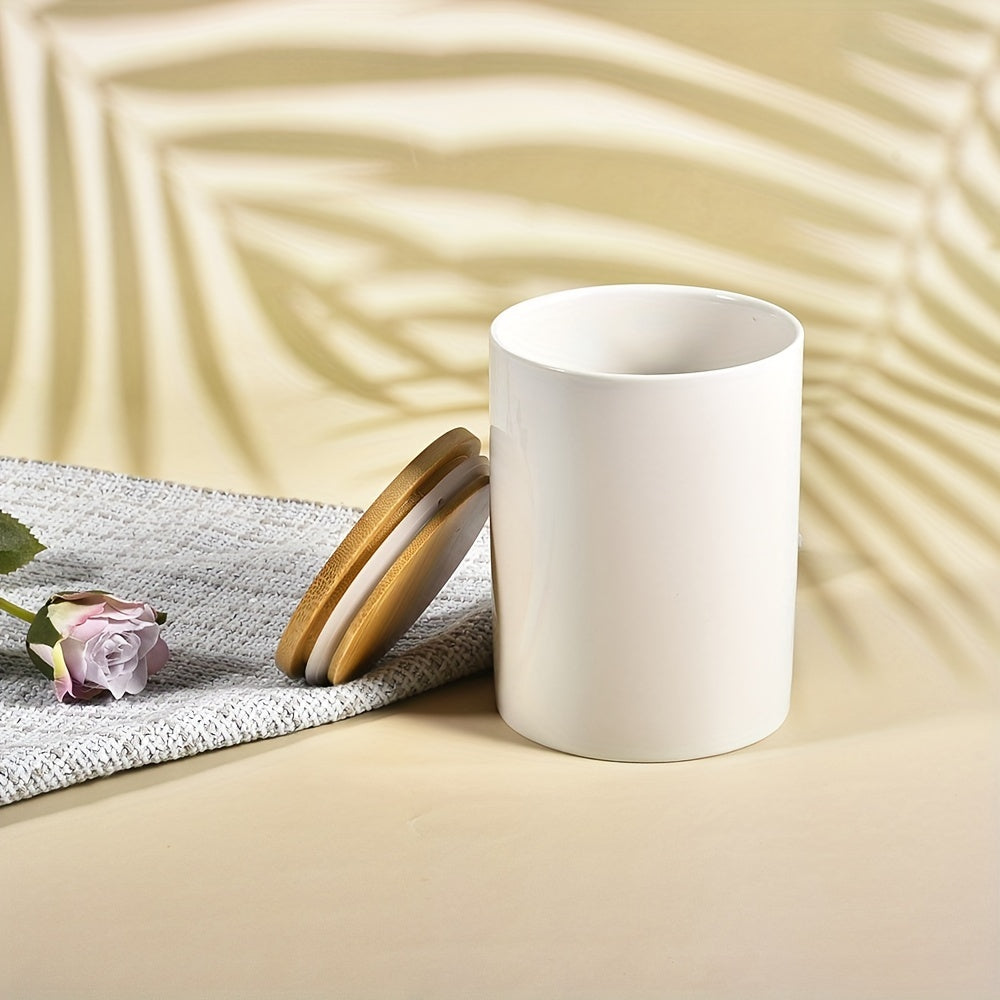 Middle Size Bone Jar Canister With Bamboo Lid - Home Kitchen Storage