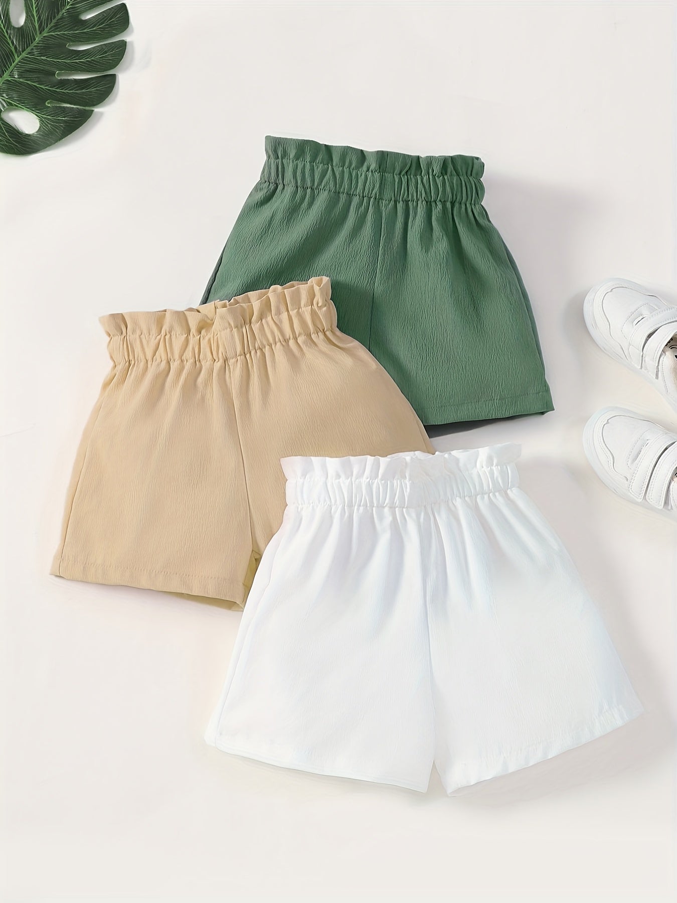 3pcs Toddler Girls Paperbag Waist Shorts Set