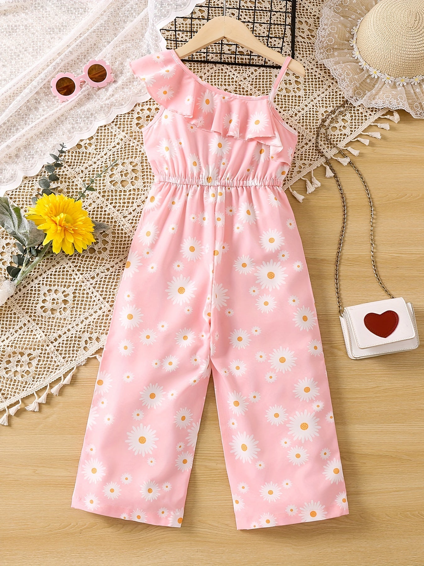 Toddler Girls Daisy Graphic Ruffle Trim Rompers