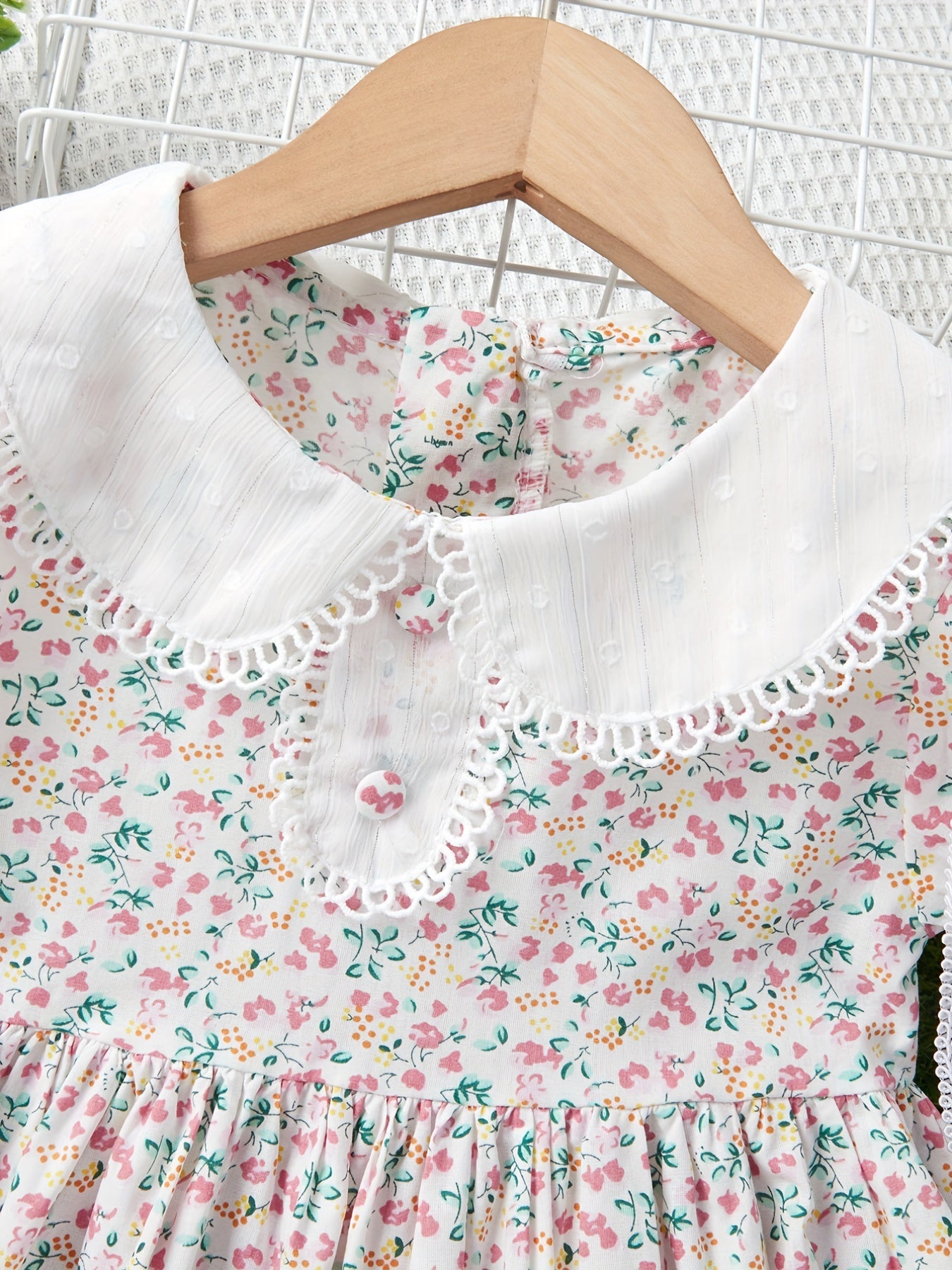 Toddler Girls Casual Short Sleeve Lapel Floral Dress & Matching Bag
