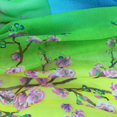 Boho Floral Print Green Scarf Vintage Thin Sunscreen Shawl