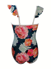 Women's Plus Floral Print One Piece Swimsuit & Wrap Cover Up Skirt Set