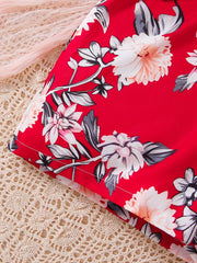Bohemian Lace Cami Print Romper with Bow Belt for Summer