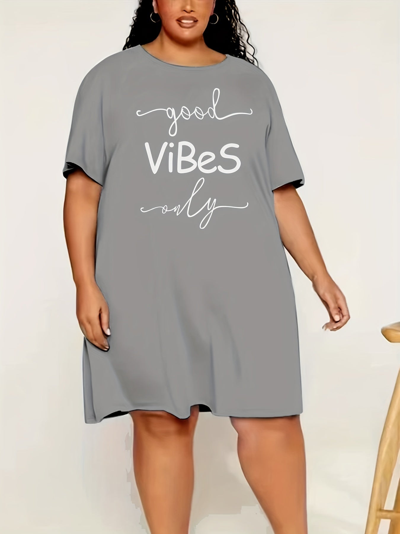 Casual Sleep Dress Women's Plus Letter Print Short Sleeve