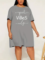 Casual Sleep Dress Women's Plus Letter Print Short Sleeve