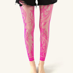 3 Pairs Floral Jacquard Footless Pantyhose Thin Fishnet Leggings