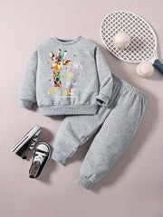 Baby Boy Casual Set Cartoon Graphic Sweatshirt Pants Outfit For Kids