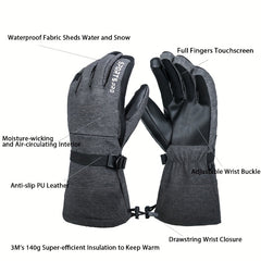 Waterproof Touch Screen Warm Skiing Gloves Unisex Winter with Hidden Pockets