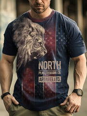 Men's Lion Pattern Sports Tee Shirt Casual Stretch Round Neck Tshirt