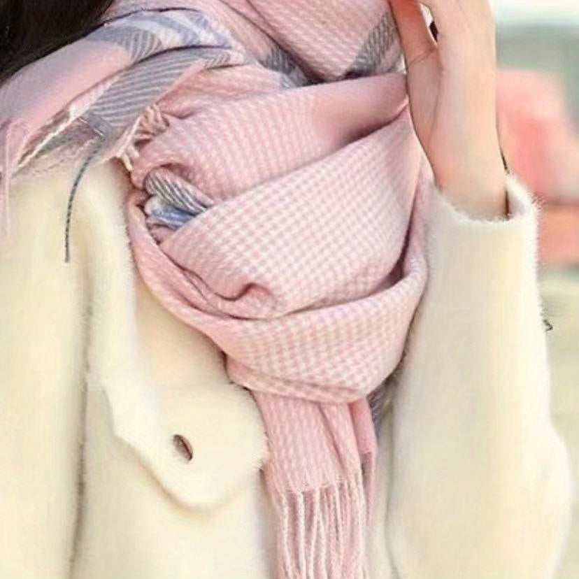 Cashmere Warm Scarf Plaid Print Tassel Shawl Windproof Head Wrap Scarves
