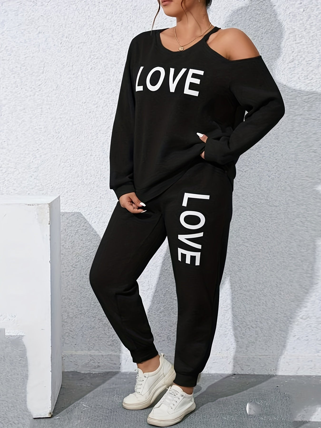 Women's Plus Size Letter Print Top & Pants Set