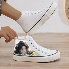 Anime Girl Print Plush Lined Chunky Canvas Sneakers