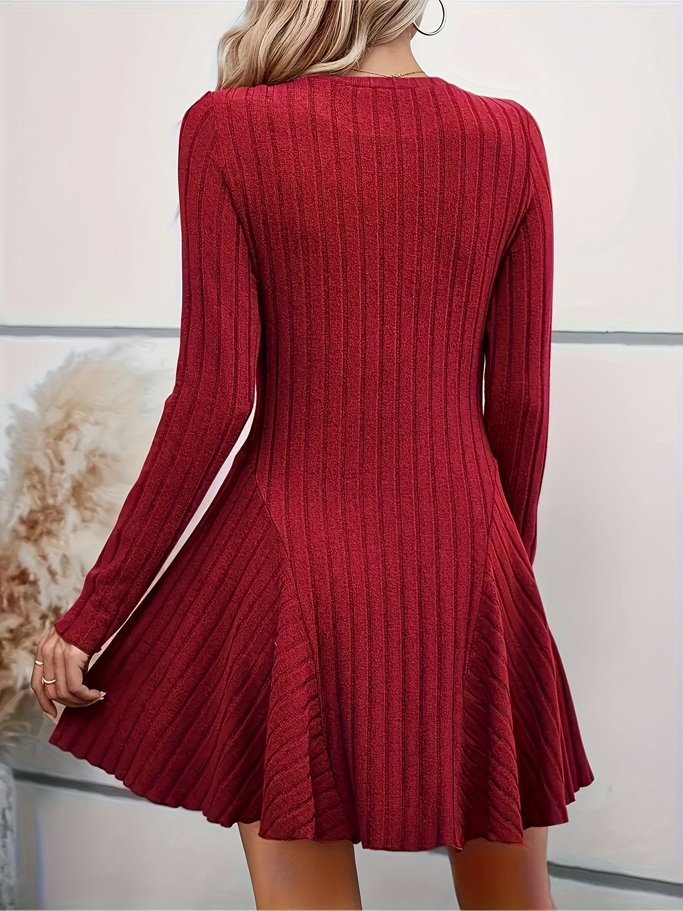 Long Sleeve Ribbed A-Line Dress