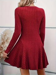 Long Sleeve Ribbed A-Line Dress