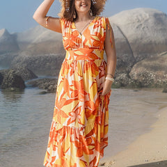 Floral Print V Neck Maxi Tank Dress Plus Size