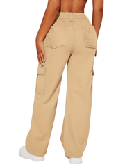 High Waist Cargo Pants Loose Fit High Rise Flap Pockets Straight Leg