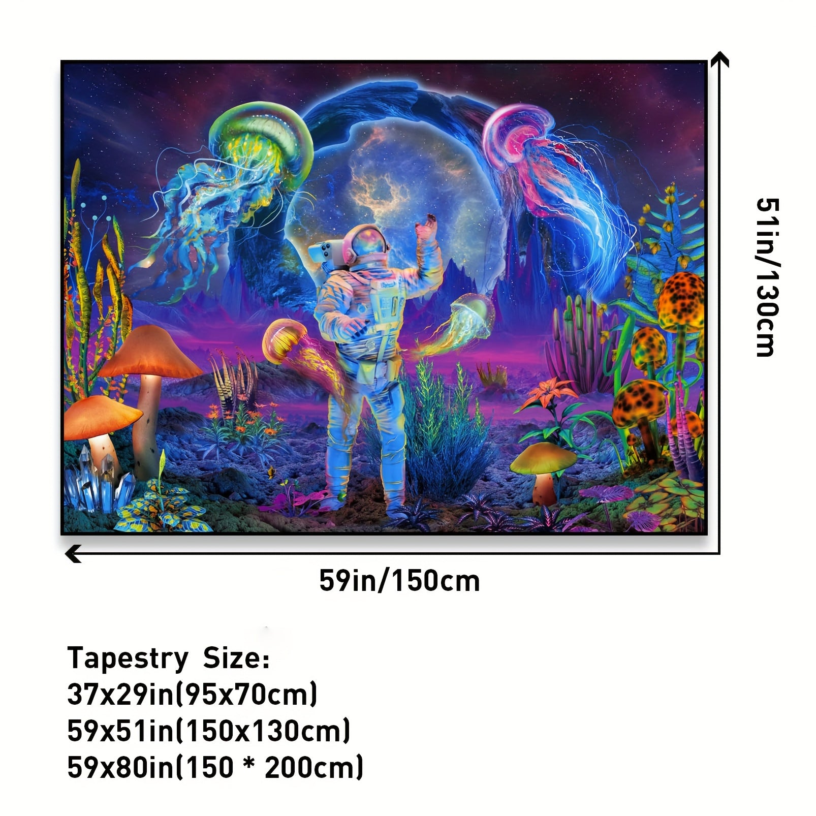 UV Reactive Astronaut Tapestry Plants Jellyfish Neon Galaxy