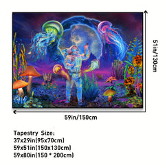 UV Reactive Astronaut Tapestry Plants Jellyfish Neon Galaxy