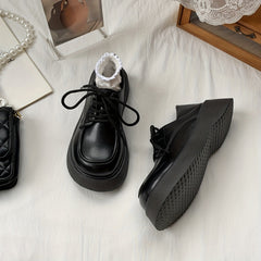 Women's Platform Loafers Lace Up Faux Leather Shoes Comfortable