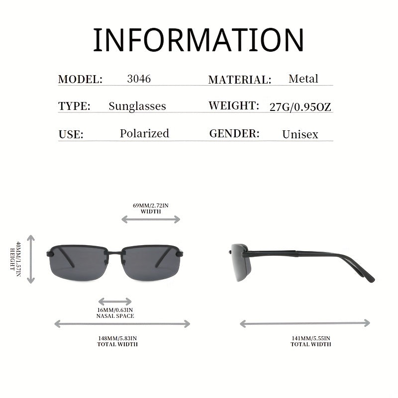 Men's UV400 Polarized Sunglasses Metal Frame Sun Protection Eyewear