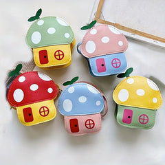 Cartoon PU Mushroom Coin Purse Wallet Crossbody Bag for Kids