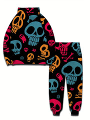 Skull Print Men's Casual Hoodie Sweatpants Set